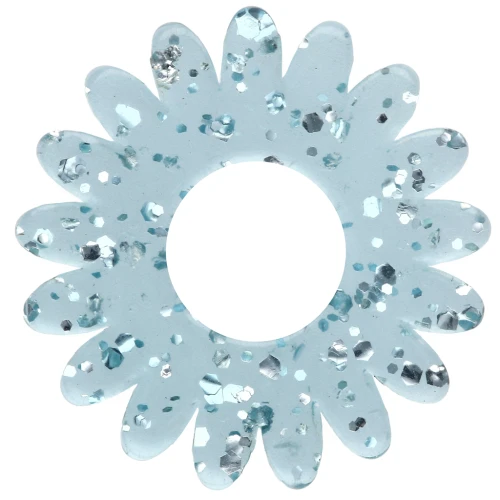 20 mm transparent acrylic daisy flower pendant - Blue with a grayish tint - Glittery x1
