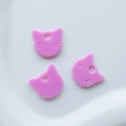 Cat-Head Charm, 14.5 x 15.5 mm, Opaque Acrylic - Pink x1