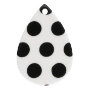 Drop - 22x15 mm acetate teardrop pendant - polka dot pattern - White - Black x1 22x15 mm acetate teardrop pendant - polka dot pattern - White - Black x1