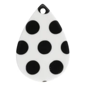 22x15 mm acetate teardrop pendant - polka dot pattern - White - Black x1
