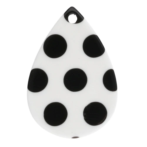 22x15 mm acetate teardrop pendant - polka dot pattern - White - Black x1