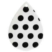 31x22 mm acetate teardrop pendant - polka dot pattern - White - Black x1