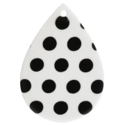 31x22 mm acetate teardrop pendant - polka dot pattern - White - Black x1