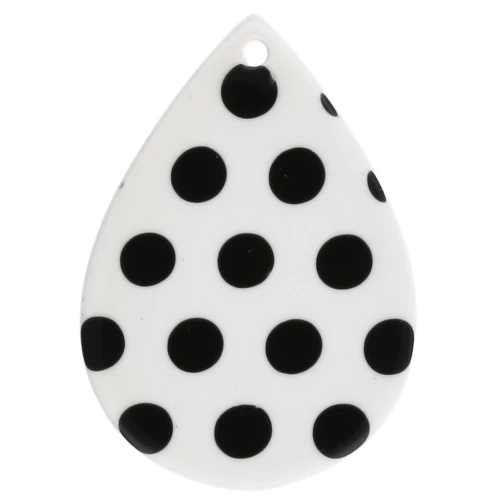 31x22 mm acetate teardrop pendant - polka dot pattern - White - Black x1
