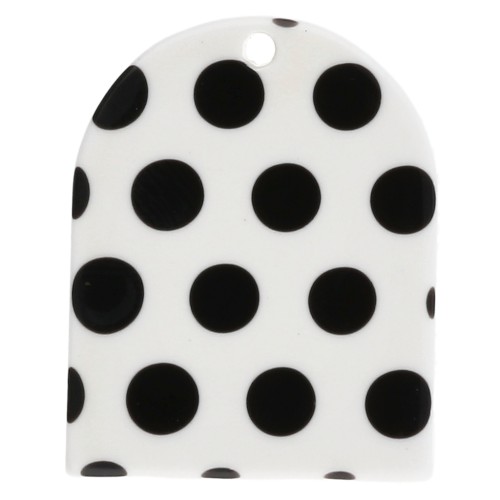 25x20 mm acetate arch-shaped pendant - polka dot pattern - White - Black x1