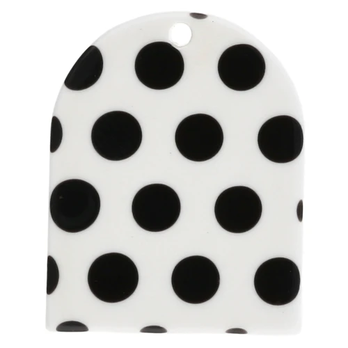 25x20 mm acetate arch-shaped pendant - polka dot pattern - White - Black x1
