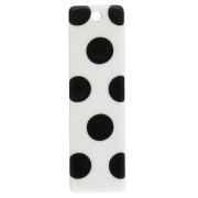 27x8 mm rectangular acetate pendant - polka dot pattern - White - Black x1