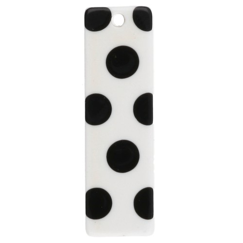 27x8 mm rectangular acetate pendant - polka dot pattern - White - Black x1