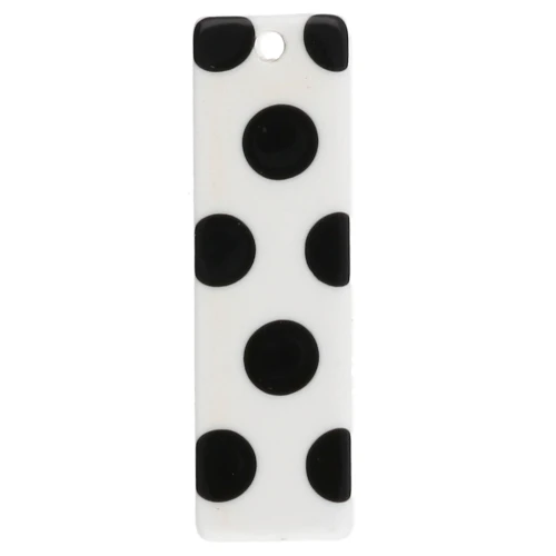 27x8 mm rectangular acetate pendant - polka dot pattern - White - Black x1