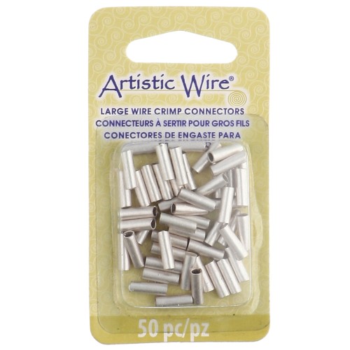 Crimp-On Connector Tubes for Thick Wires (2.05 mm), Silver-Plated to Prevent Tarnishing, Pack of 50