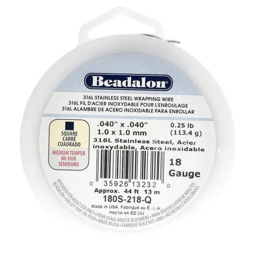 1.02 mm Square Wire - 316L Stainless Steel x 13 m