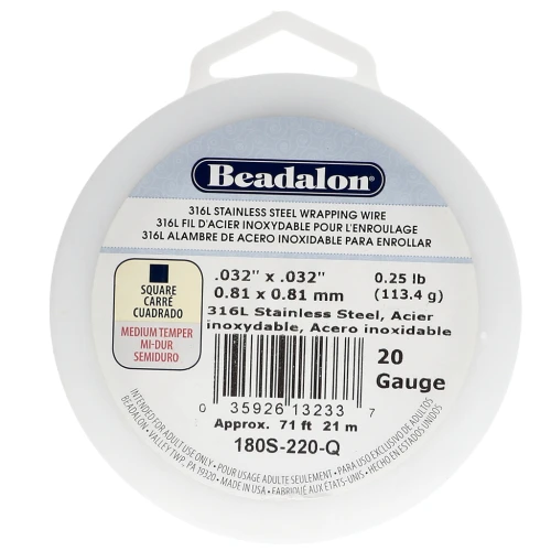 0.81 mm Square Wire - 316L Stainless Steel x 21 m