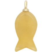 Fish pendant, 29x13 mm, with CZ heart and dyed gemstone - Yellow jade x1