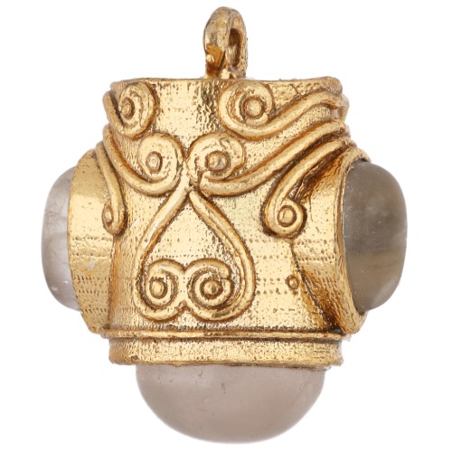 Ethnic pendant, 18x16 mm, with gemstones - Fine gold plated - Rose quartz x1