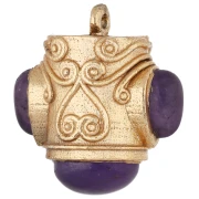 Ethnic pendant, 18x16 mm, with gemstones - Fine gold plated - Amethyst x1