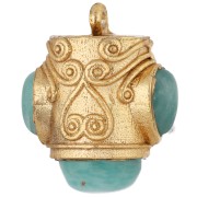 Ethnic pendant, 18x16 mm, with gemstones - Fine gold plated - Amazonite x1