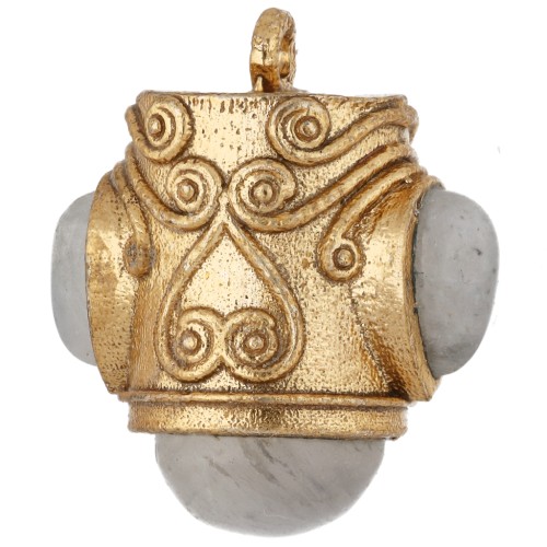 Ethnic pendant, 18x16 mm, with gemstones - Fine gold plated - Moonstone