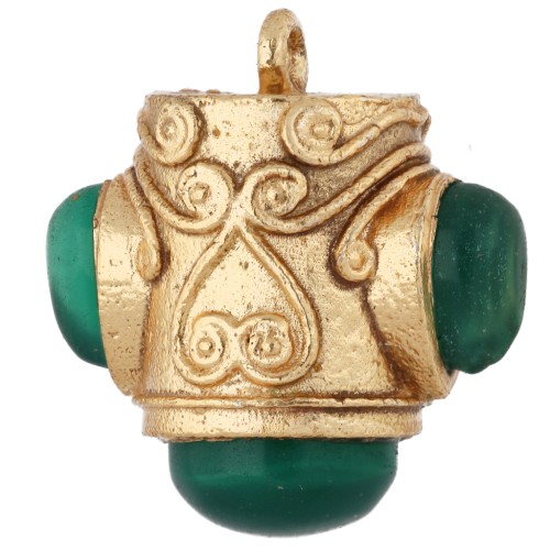 Ethnic Pendant, 18x16 mm, Dyed Gemstones - Fine gold plated - Green Onyx