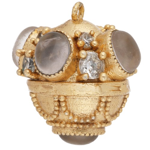 Ethnic pendant, 17x16 mm, with gemstone and CZ - Fine gold plated - Rose quartz x1