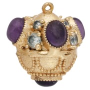 Ethnic Pendant, 17x16 mm, with Gemstone and CZ - Fine gold plated - Amethyst x1