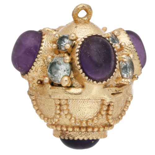 Ethnic Pendant, 17x16 mm, with Gemstone and CZ - Fine gold plated - Amethyst x1