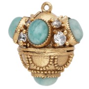 Ethnic pendant, 17x16 mm, with gemstone and CZ - Fine gold plated - Amazonite x1