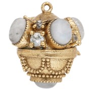 Ethnic Pendant, 17x16 mm, with Gemstone and CZ - Fine gold plated - Moonstone