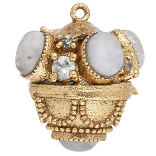 Ethnic Pendant, 17x16 mm, with Gemstone and CZ - Fine gold plated - Moonstone