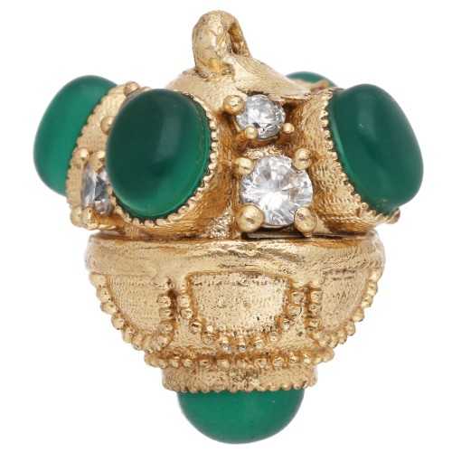 Ethnic Pendant, 17x16 mm, Dyed Gemstone and CZ - Fine gold plated - Green Onyx