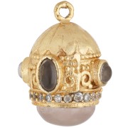 Ethnic Pendant, 21x17 mm, CZ &amp; Gemstone - Fine gold plated - Rose Quartz x1