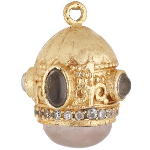 Ethnic Pendant, 21x17 mm, CZ & Gemstone - Fine gold plated - Rose Quartz x1