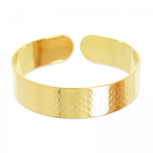 Brass bracelet base scale fish pattern 14mm fine Gold plated x1
