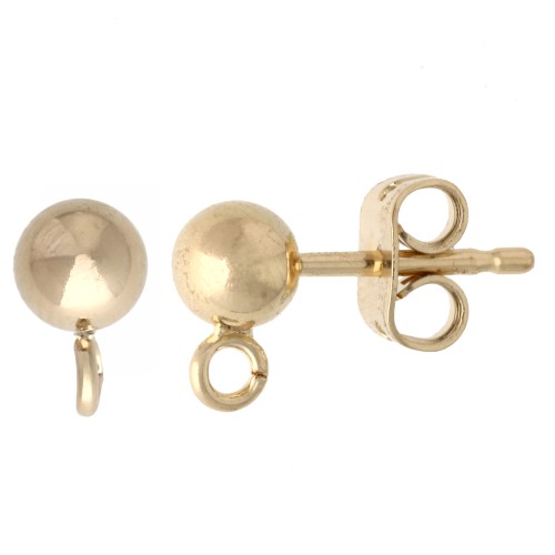 5 mm ball-head earstuds with open rings - 3-micron gold-plated x2