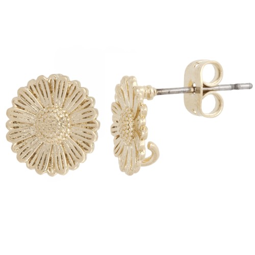 11 mm flower earstuds with open rings - 3-micron gold-plated x2