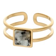 Adjustable Square Cabochon Ring - Size 54 to 61 - Gold-Plated 304 Stainless Steel x1