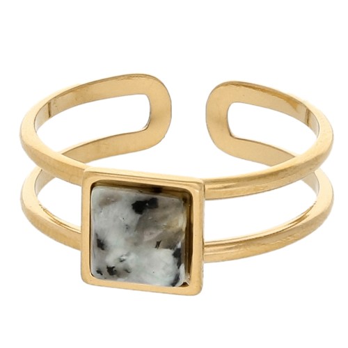 Adjustable Square Cabochon Ring - Size 54 to 61 - Gold-Plated 304 Stainless Steel x1