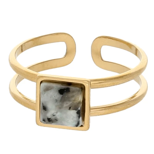 Adjustable Square Cabochon Ring - Size 54 to 61 - Gold-Plated 304 Stainless Steel x1