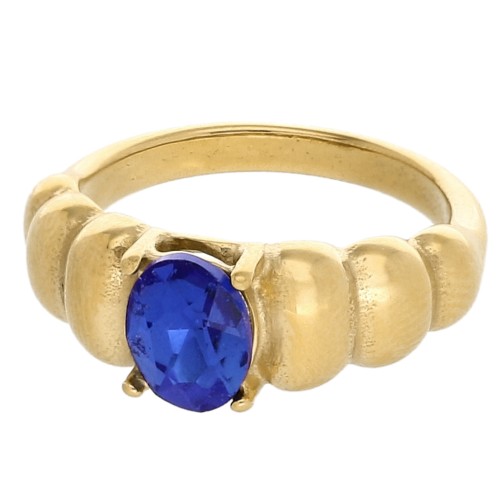 8 mm Ring with Glass Cabochon - Size 54 - Gold-Plated 304 Stainless Steel - Blue