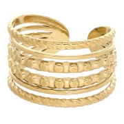Adjustable, Wide, Multi-Row Fashion Ring - Size 50 to 60 - Gold-Plated 304 Stainless Steel|raw }}