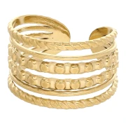 Adjustable, Wide, Multi-Row Fashion Ring - Size 50 to 60 - Gold-Plated 304 Stainless Steel