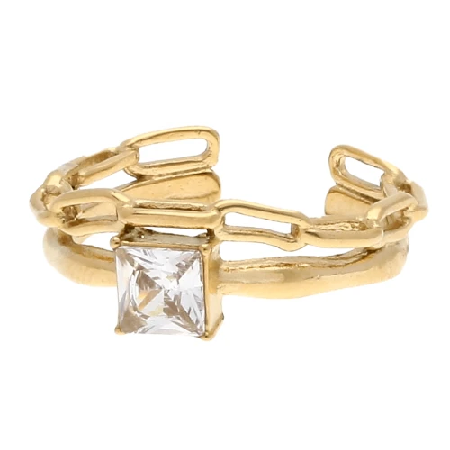 Adjustable 2-row ring with zirconium oxide - Sizes 48–58 - Gold-plated 304 stainless steel