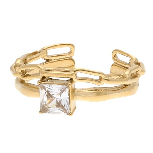Adjustable 2-row ring with zirconium oxide - Sizes 48–58 - Gold-plated 304 stainless steel