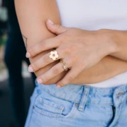 Adjustable 2-row ring with zirconium oxide - Sizes 48–58 - Gold-plated 304 stainless steel