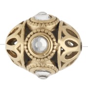 11x13 mm Ethnic Bead with Rhinestones - Gold-Plated 316 Stainless Steel - Crystal x 1