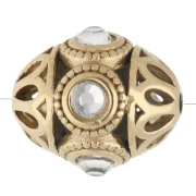 11x13 mm Ethnic Bead with Rhinestones - Gold-Plated 316 Stainless Steel - Crystal x 1