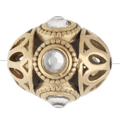 11x13 mm Ethnic Bead with Rhinestones - Gold-Plated 316 Stainless Steel - Crystal x 1