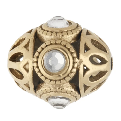 11x13 mm Ethnic Bead with Rhinestones - Gold-Plated 316 Stainless Steel - Crystal x 1