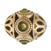 Ethnic Bead 11x13 mm with Rhinestones - Gold-Plated 316 Stainless Steel - Light Green x 1