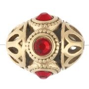 Ethnic Bead 11x13 mm with Rhinestones - Gold-Plated 316 Stainless Steel - Red x 1