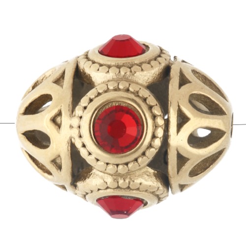 Ethnic Bead 11x13 mm with Rhinestones - Gold-Plated 316 Stainless Steel - Red x 1